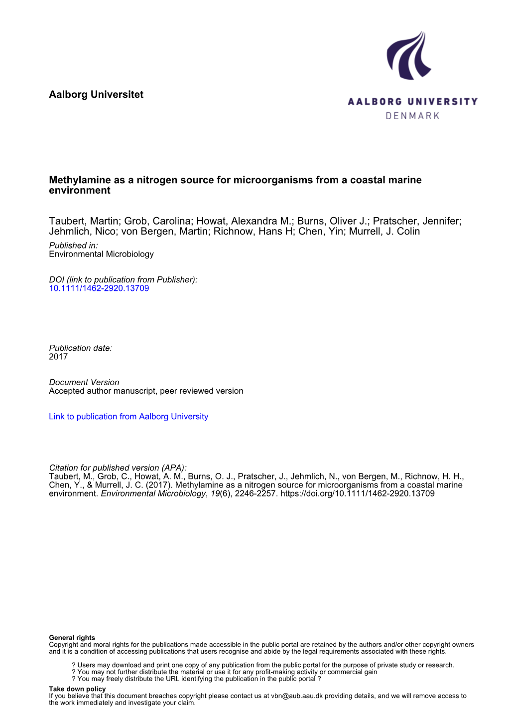 Methylamine As a Nitrogen Source for Microorganisms from a Coastal Marine Environment