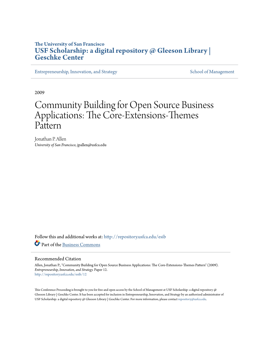 Community Building for Open Source Business Applications: the Core-Extensions-Themes Pattern