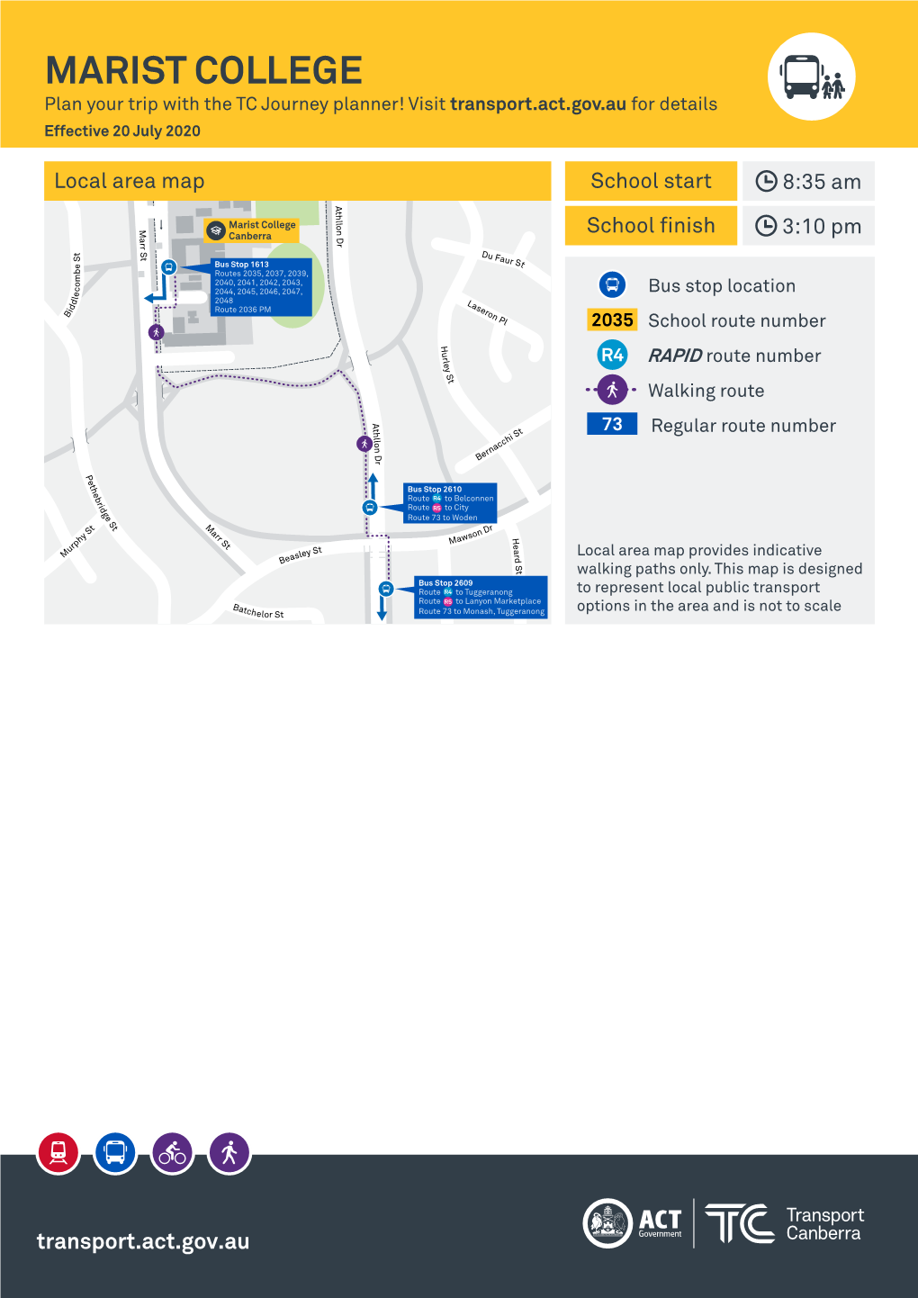 MARIST COLLEGE Plan Your Trip with the TC Journey Planner! Visit Transport.Act.Gov.Au for Details Effective 20 July 2020