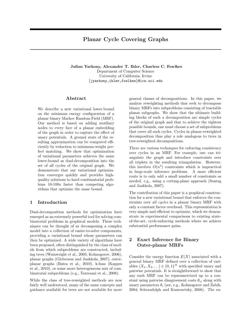 Planar Cycle Covering Graphs