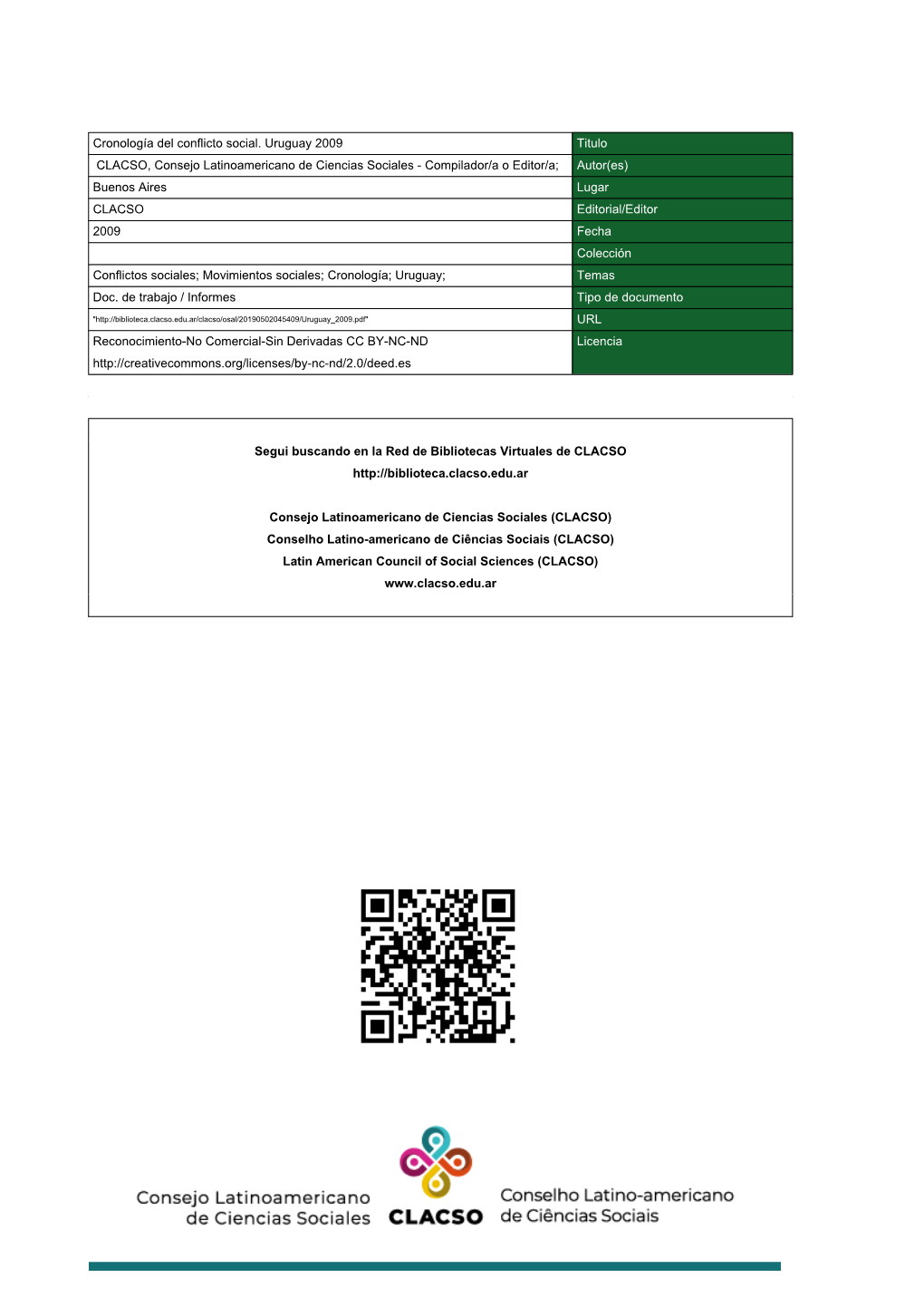 Cronología Del Conflicto Social. Uruguay 2009 Titulo CLACSO, Consejo Latinoamericano De Ciencias Sociales