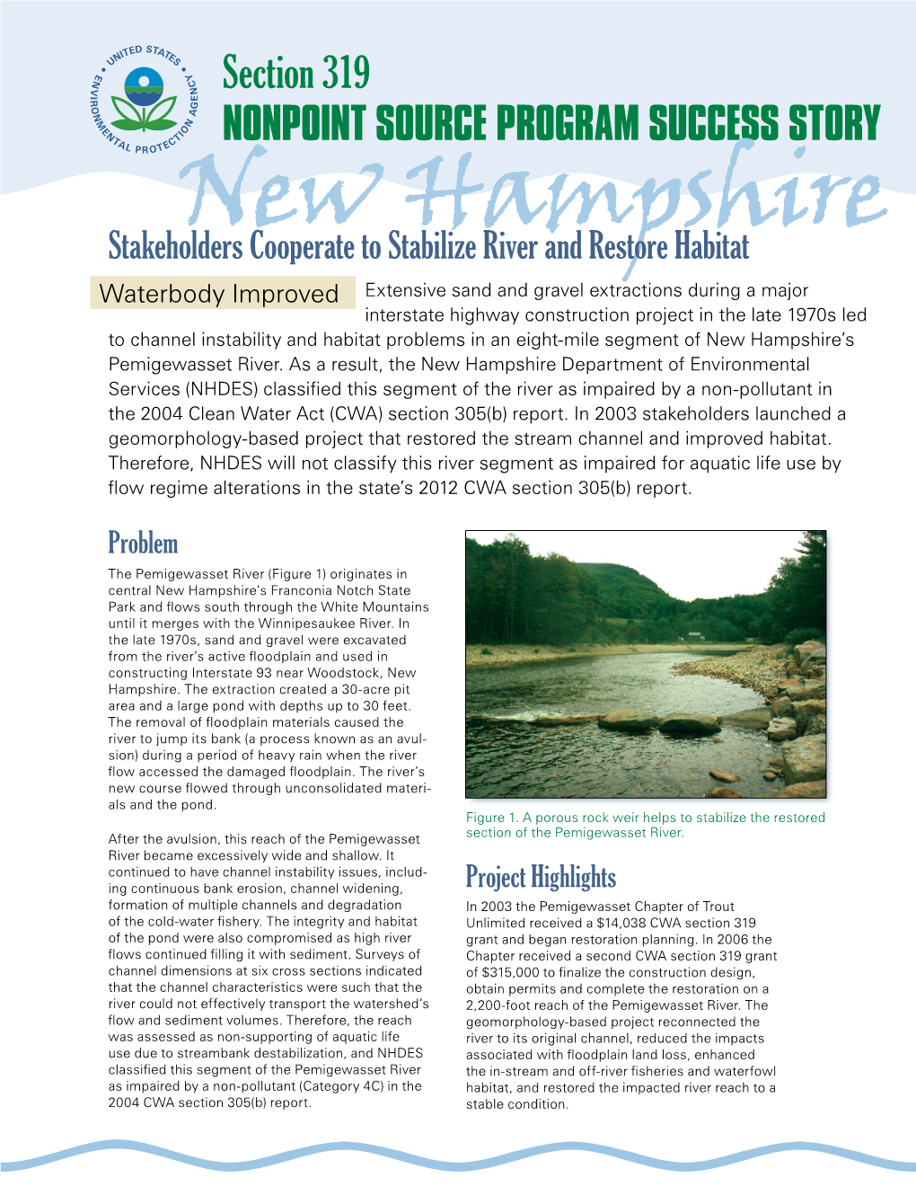 New Hampshire's Pemigewasset River, Section 319 Success Story