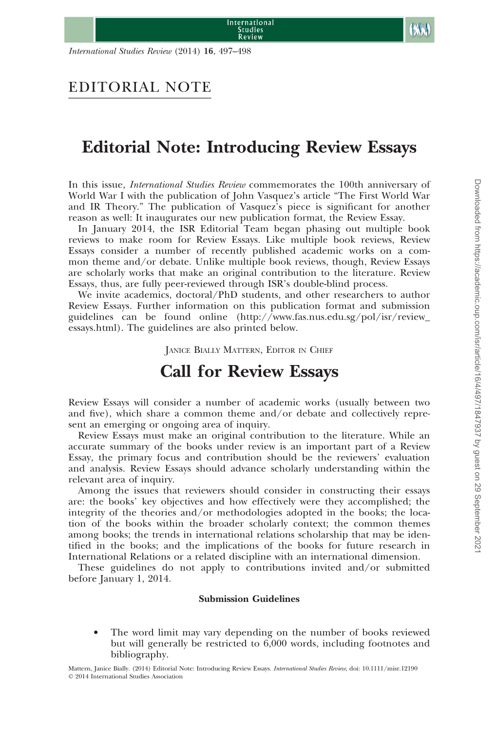 Introducing Review Essays