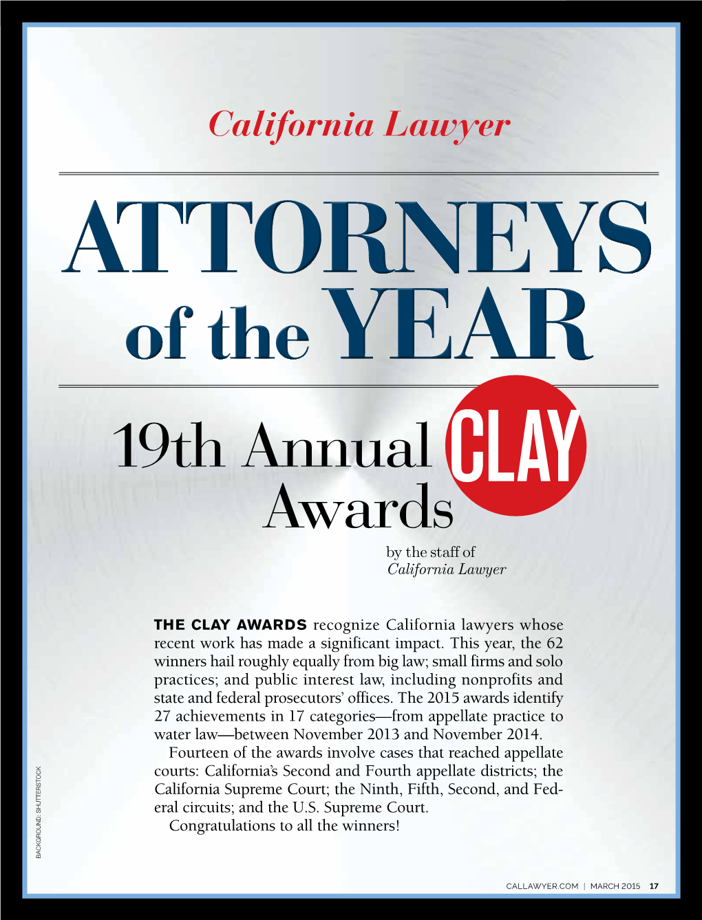 California Lawyer Attorneys of the Year CLAY