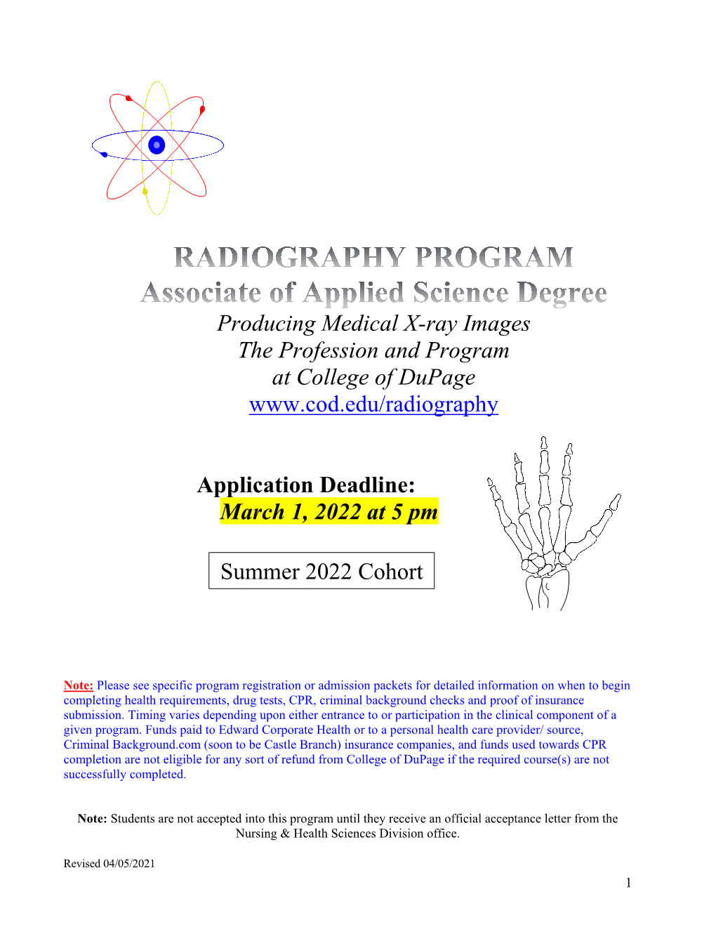 Radiography Admissions Packets