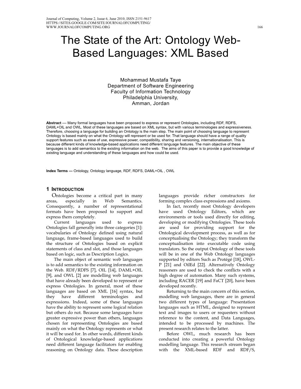 The State of the Art: Ontology Web- Based Languages: XML Based