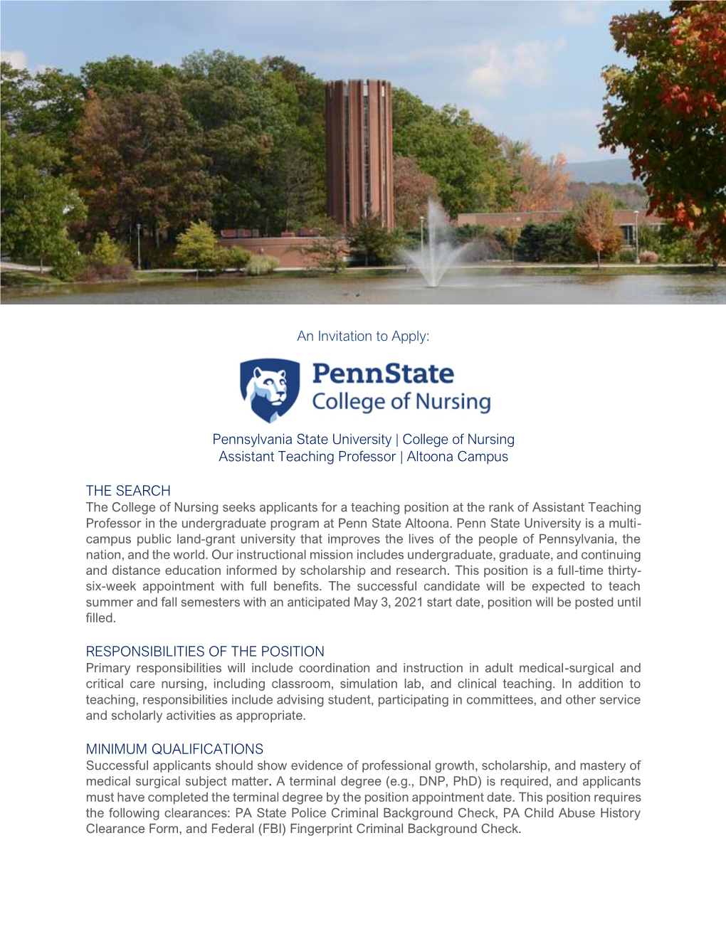 An Invitation to Apply: Pennsylvania State University | College Of