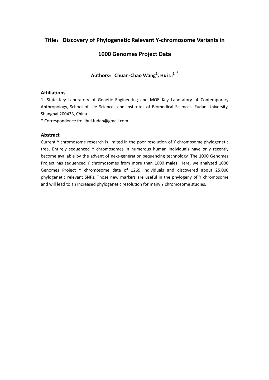 Discovery of Phylogenetic Relevant Y-Chromosome Variants in 1000