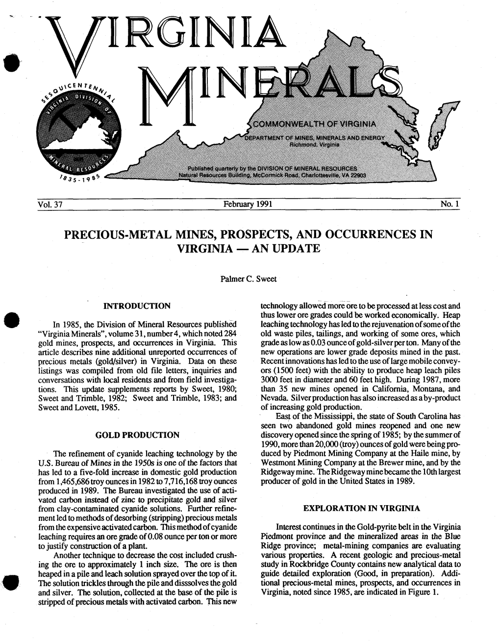 Precious-Metal Mines, Prospects, and Occurrences in Virginia - an Update