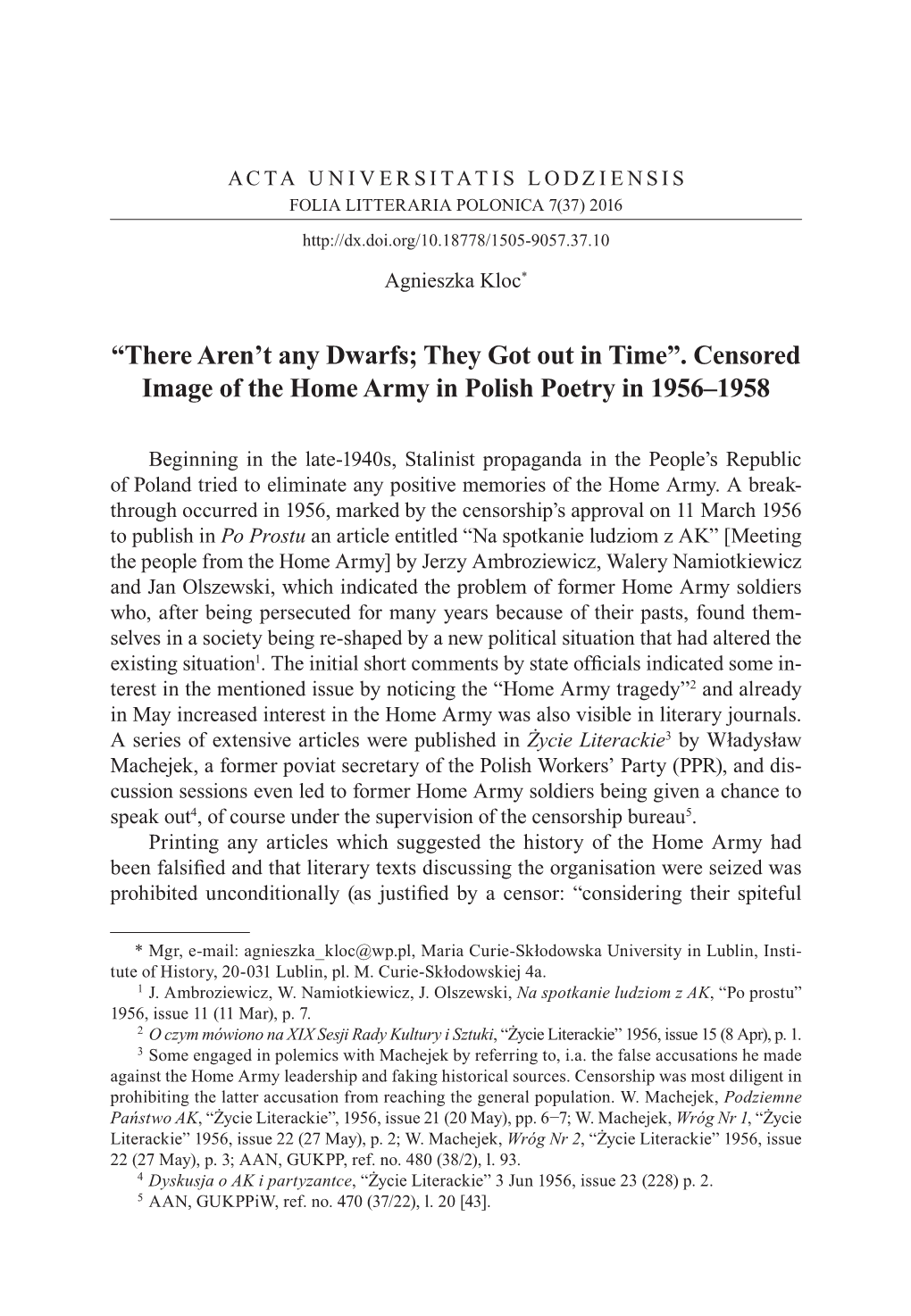 Censored Image of the Home Army in Polish Poetry in 1956–1958