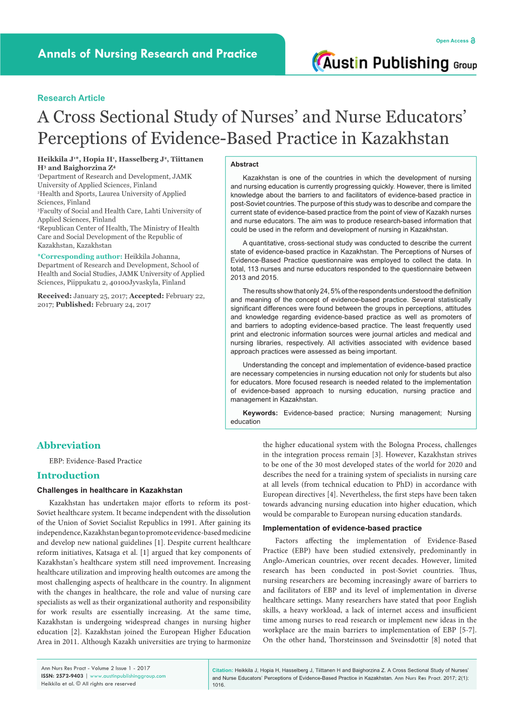 A Cross Sectional Study of Nurses' and Nurse Educators' Perceptions