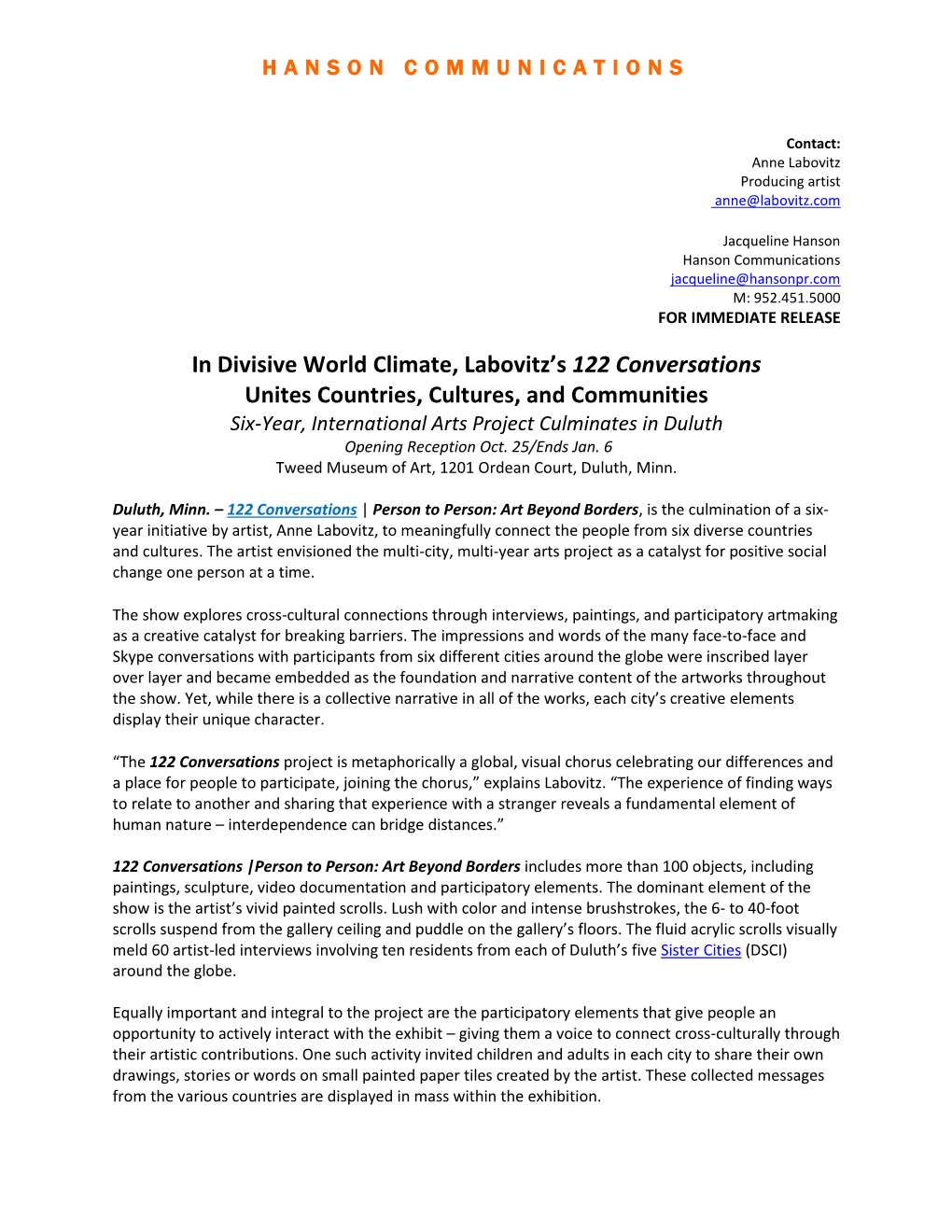 In Divisive World Climate, Labovitz's 122 Conversations Unites