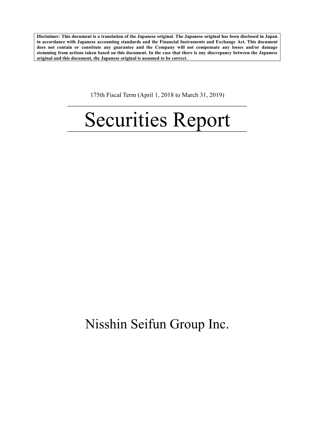 Securities Report 175Th Fiscal Term