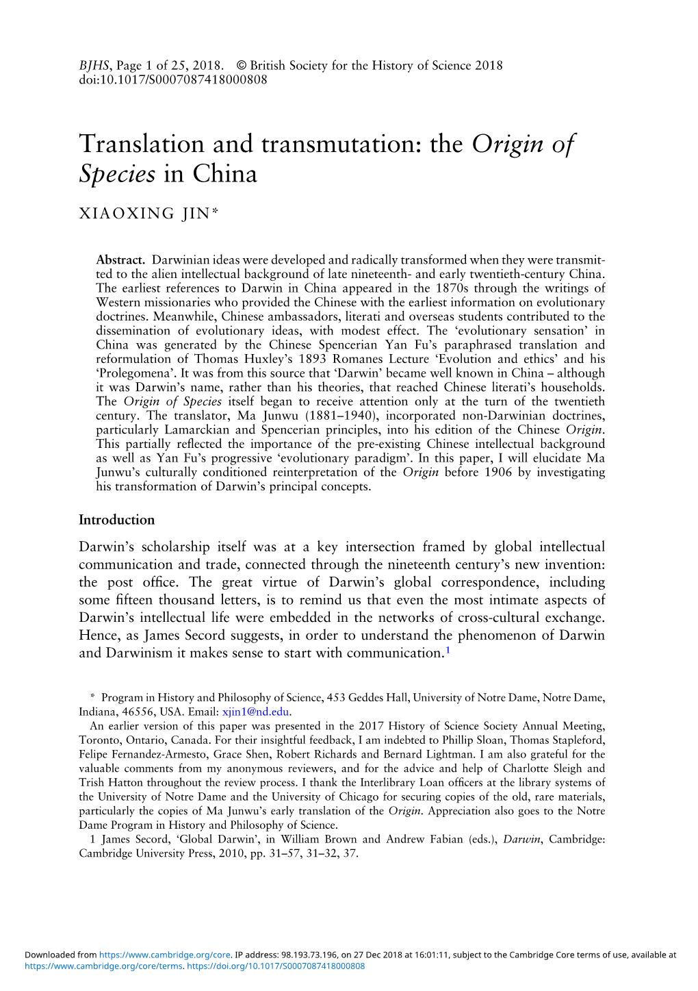 Translation and Transmutation: the Origin of Species in China