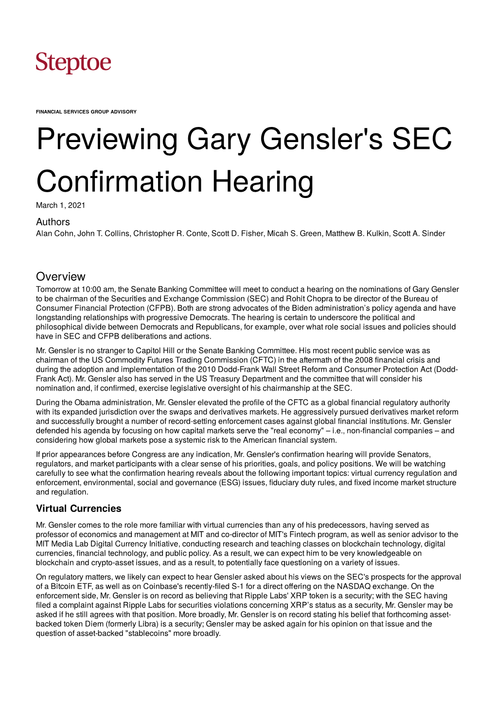 Previewing Gary Gensler's SEC Confirmation Hearing