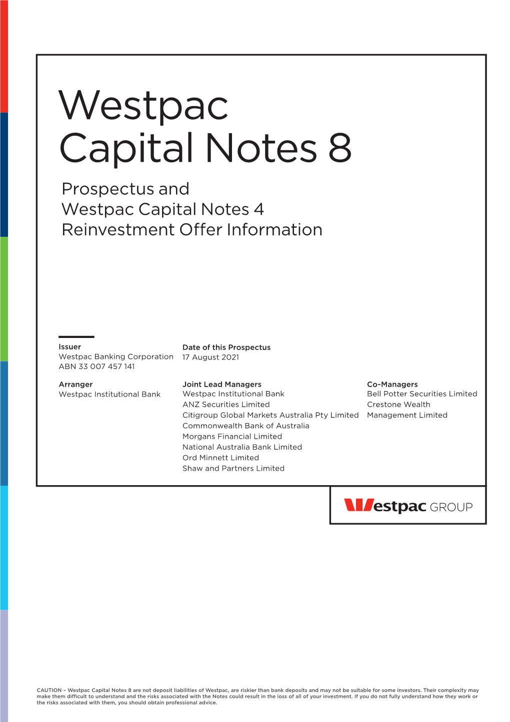 Westpac Capital Notes 8 Prospectus and Westpac Capital Notes 4 Reinvestment Offer Information