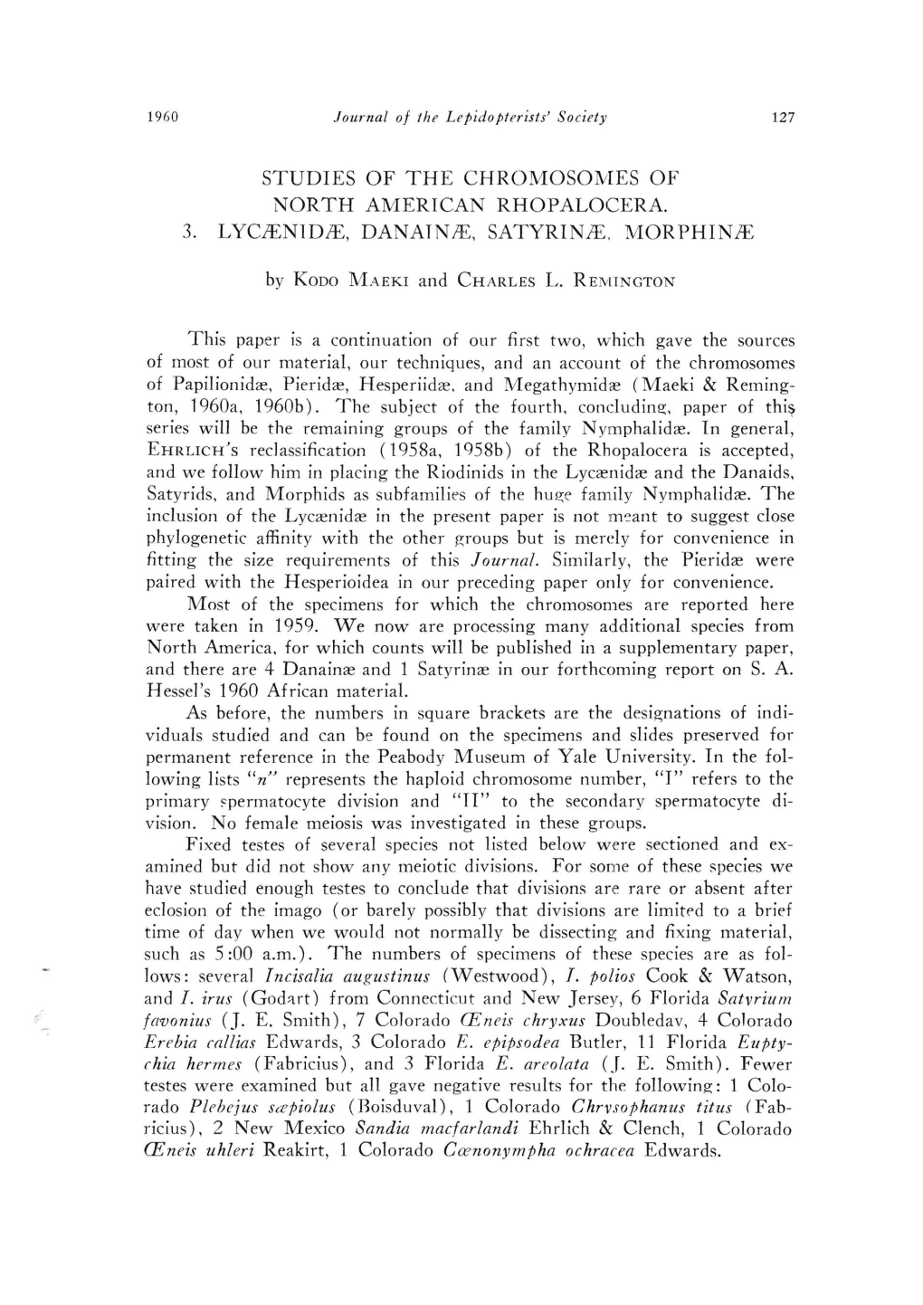 Chromosomes of North American Rhopalocera. Part 3