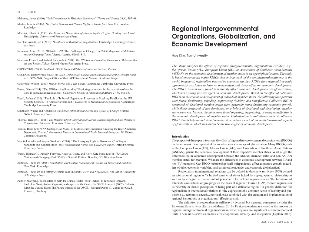 Regional Intergovernmental Organizations, Globalization, And