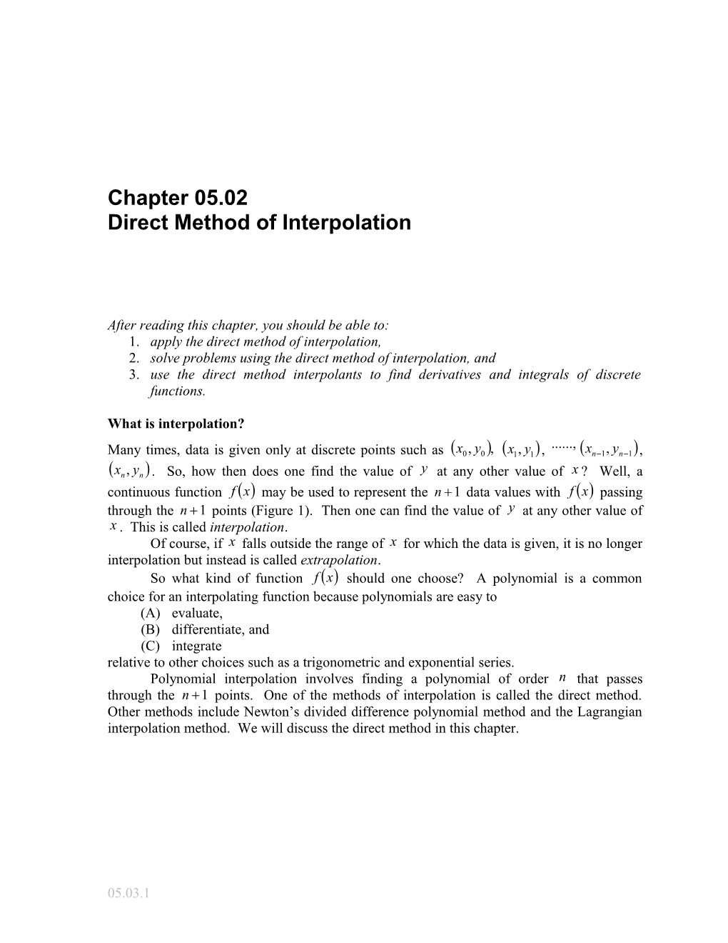 Direct Method of Interpolation: General Engineering