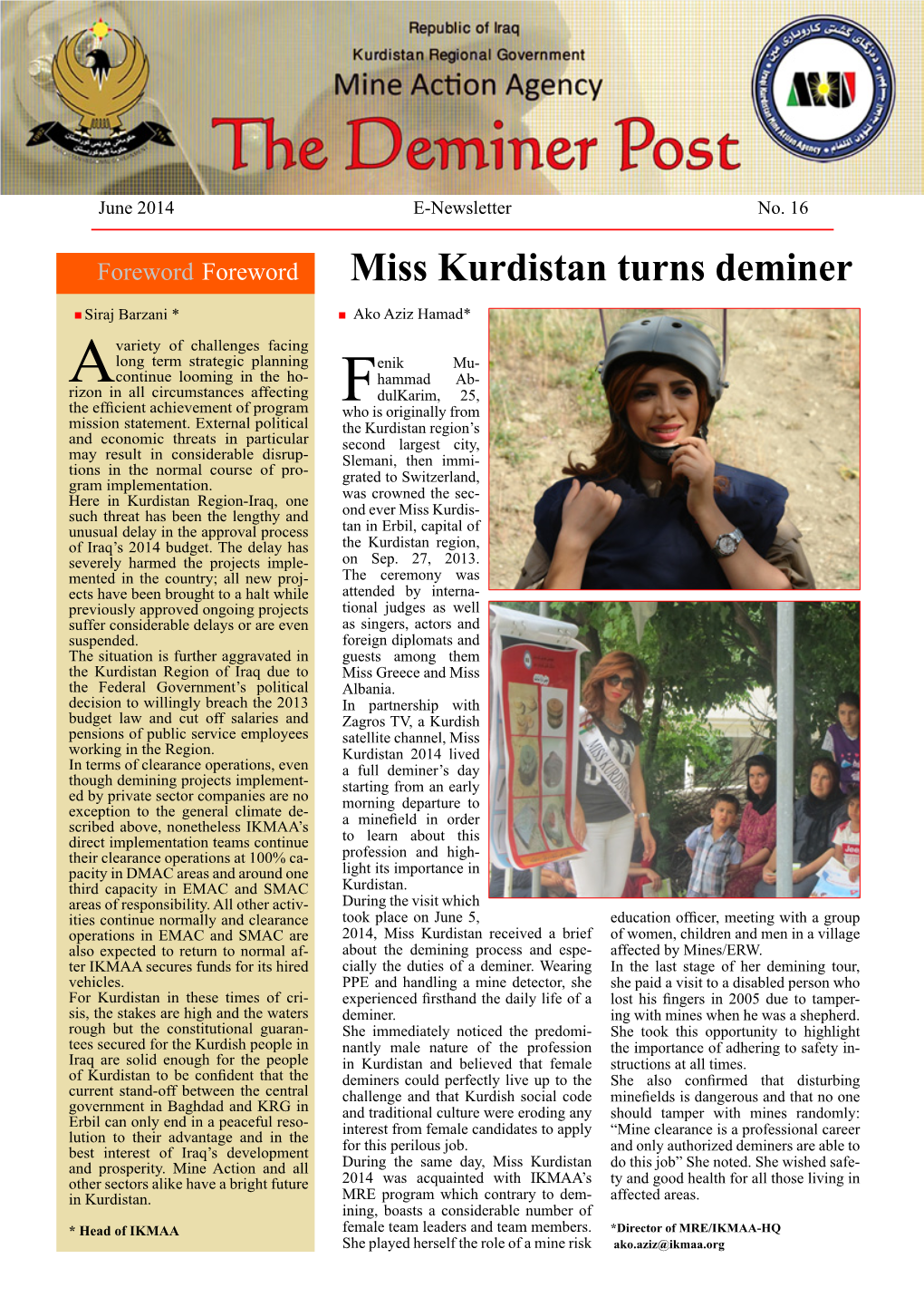 Miss Kurdistan Turns Deminer
