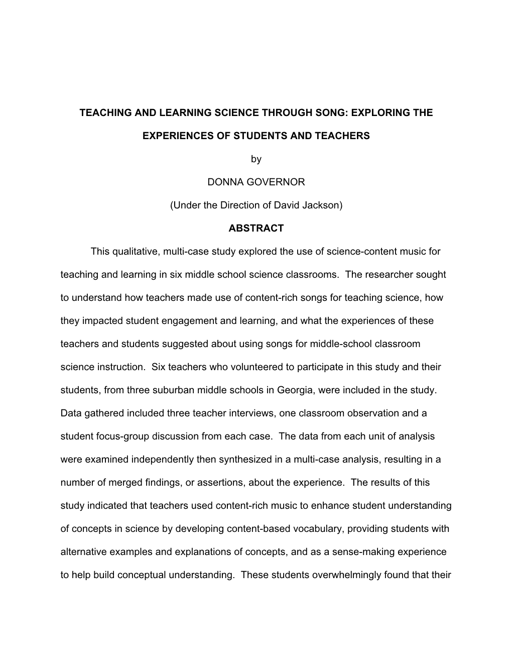 Teaching and Learning Science Through Song: Exploring The