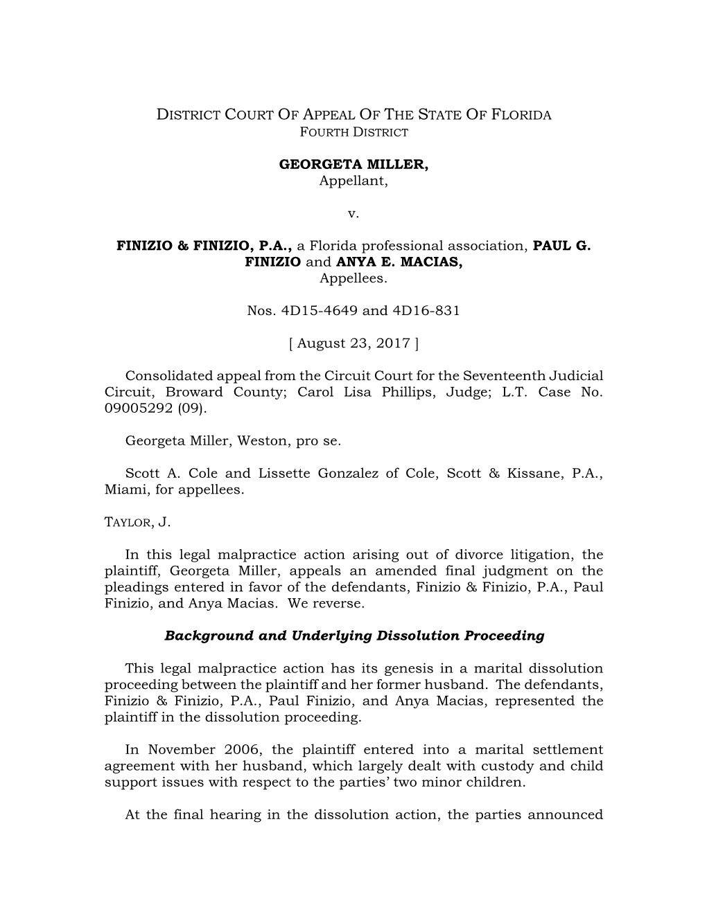 District Court of Appeal of the State of Florida Fourth District