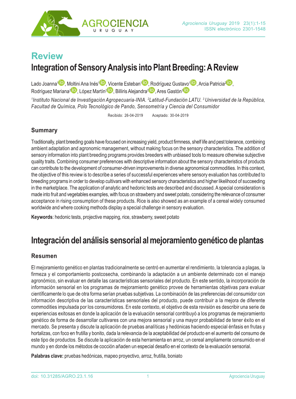 Integration of Sensory Analysis Into Plant Breeding: a Review
