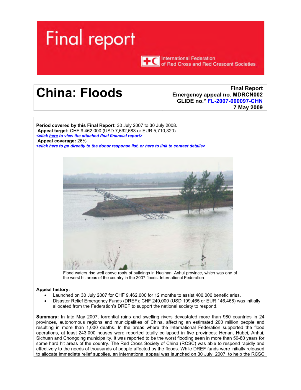 China: Floods Emergency Appeal No