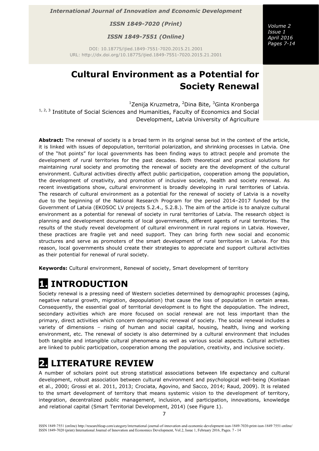 Cultural Environment As a Potential for Society Renewal