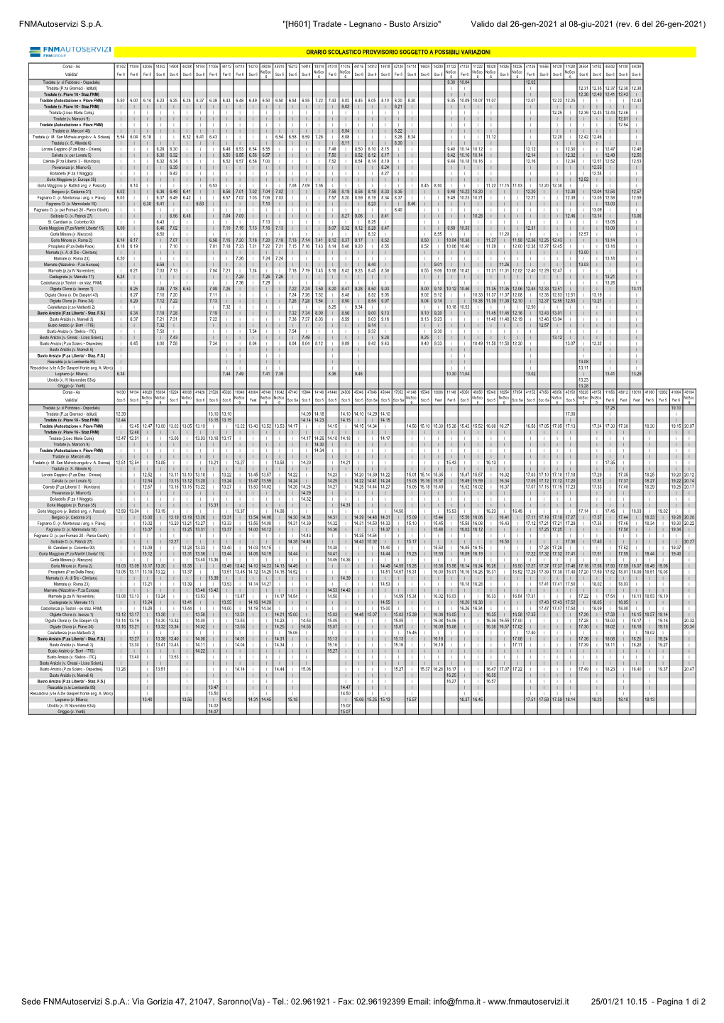 [H601] Tradate - Legnano - Busto Arsizio" Valido Dal 26-Gen-2021 Al 08-Giu-2021 (Rev