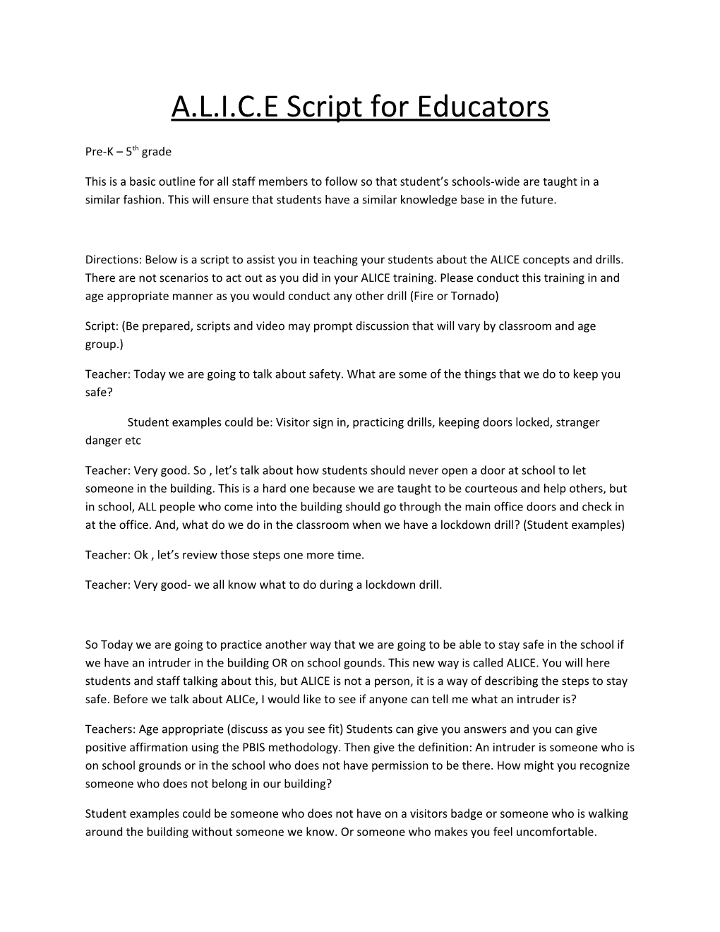 A.L.I.C.E Script for Educators