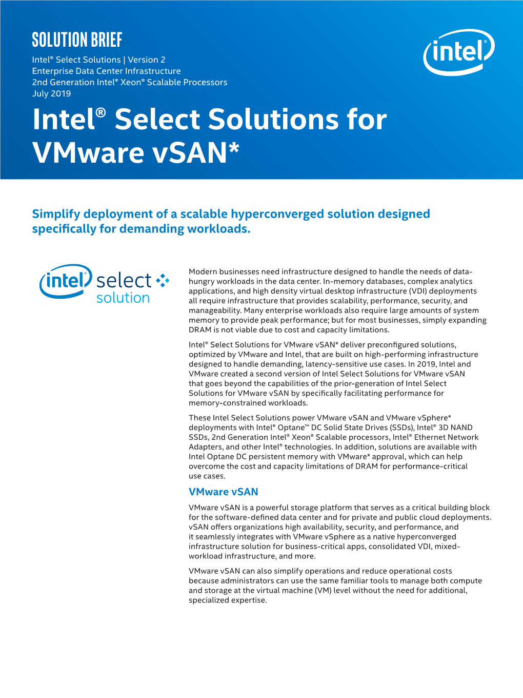 Intel® Select Solutions for Vmware Vsan*