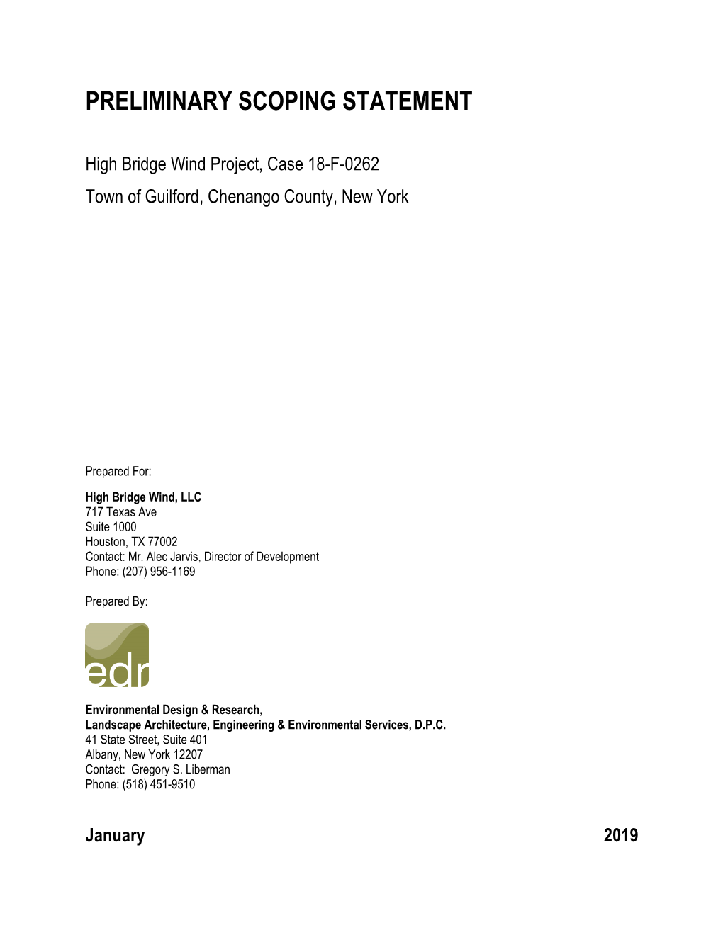 High Bridge Wind Project, Case 18-F-0262 Town of Guilford, Chenango County, New York