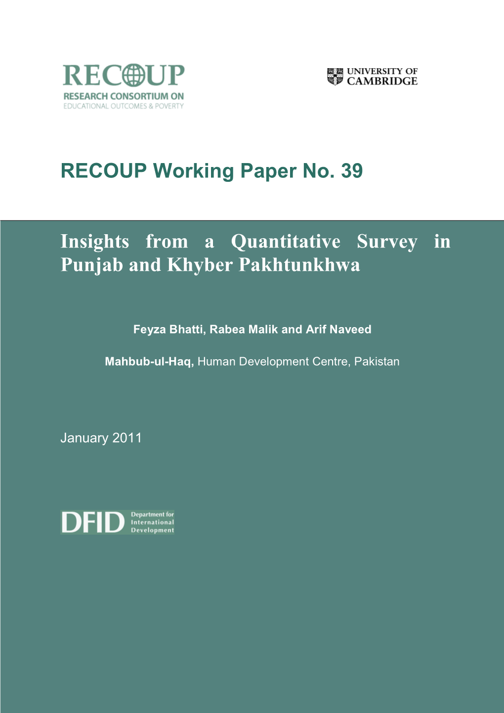 RECOUP Working Paper No. 39 Insights from a Quantitative Survey