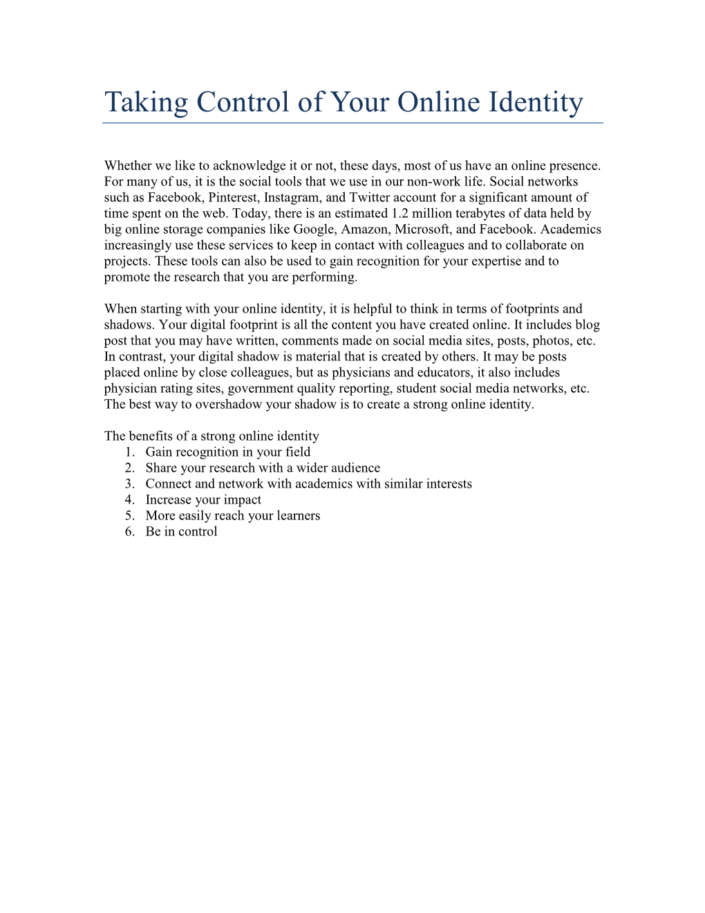Taking Control of Your Online Identity