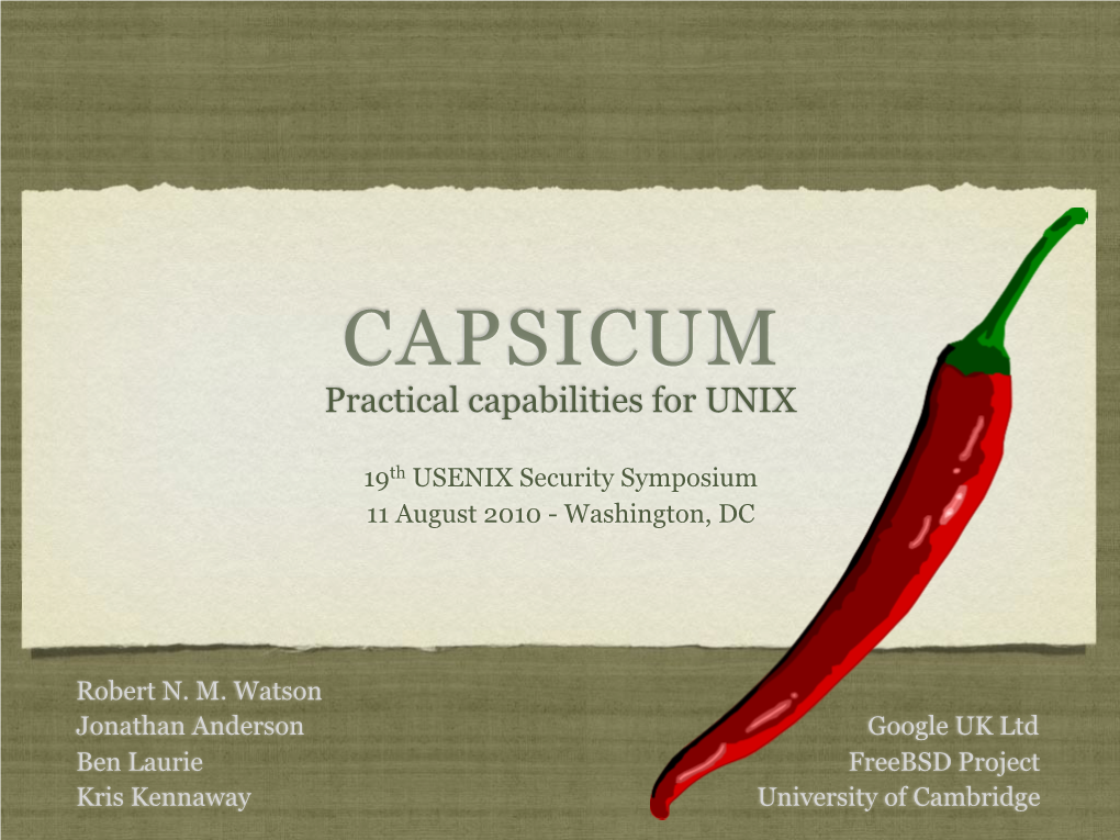 CAPSICUM Practical Capabilities for UNIX
