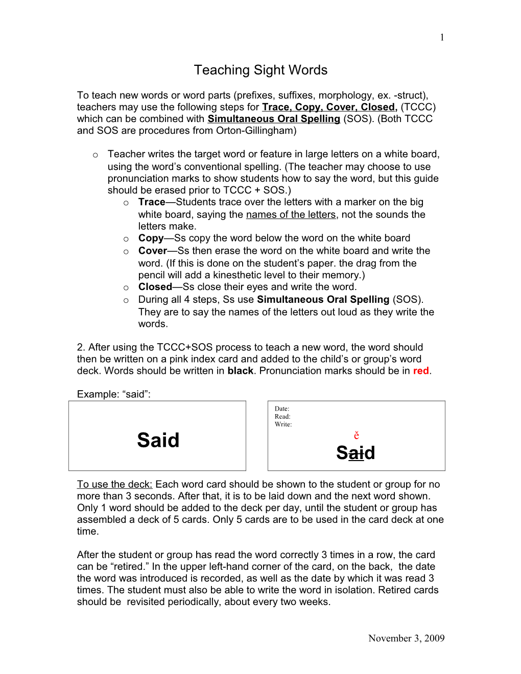 Teaching Sight Words