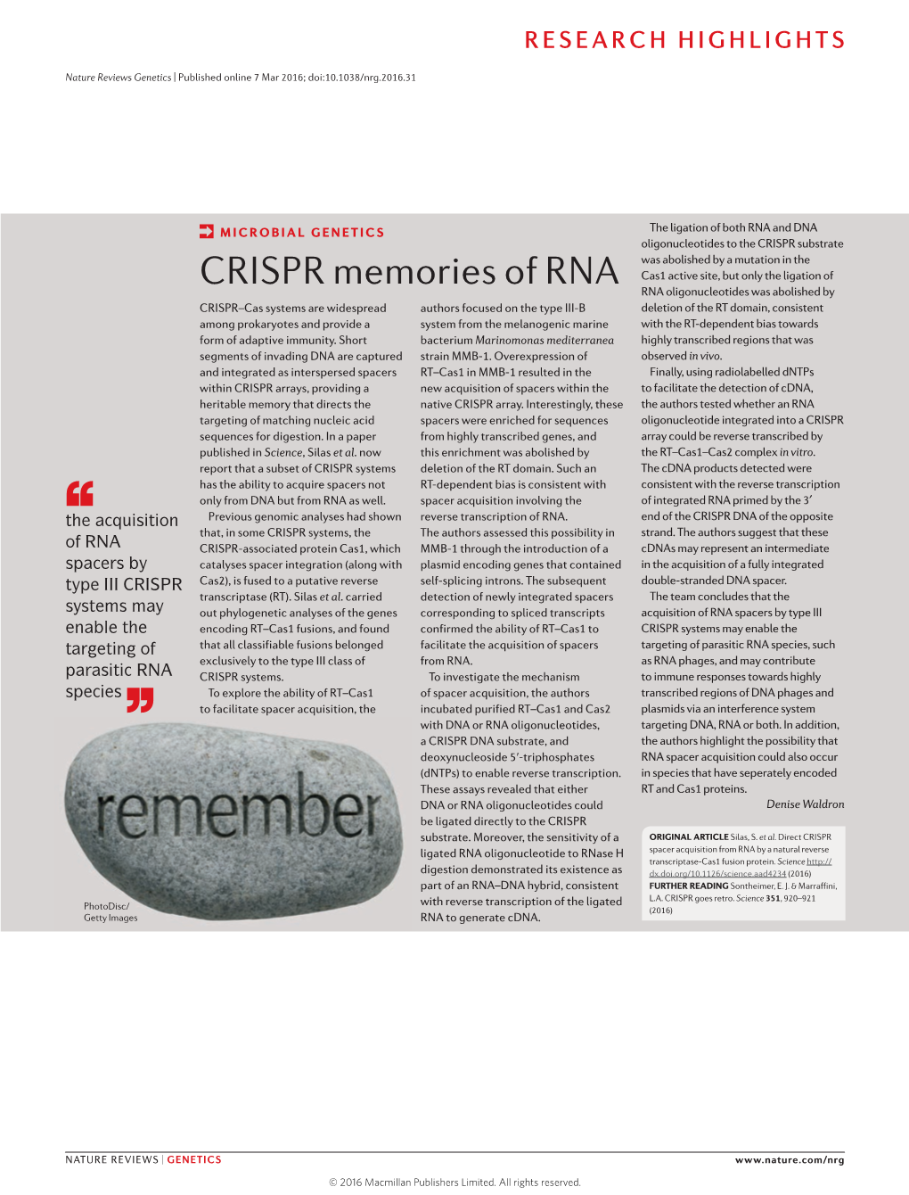 Microbial Genetics: CRISPR Memories Of