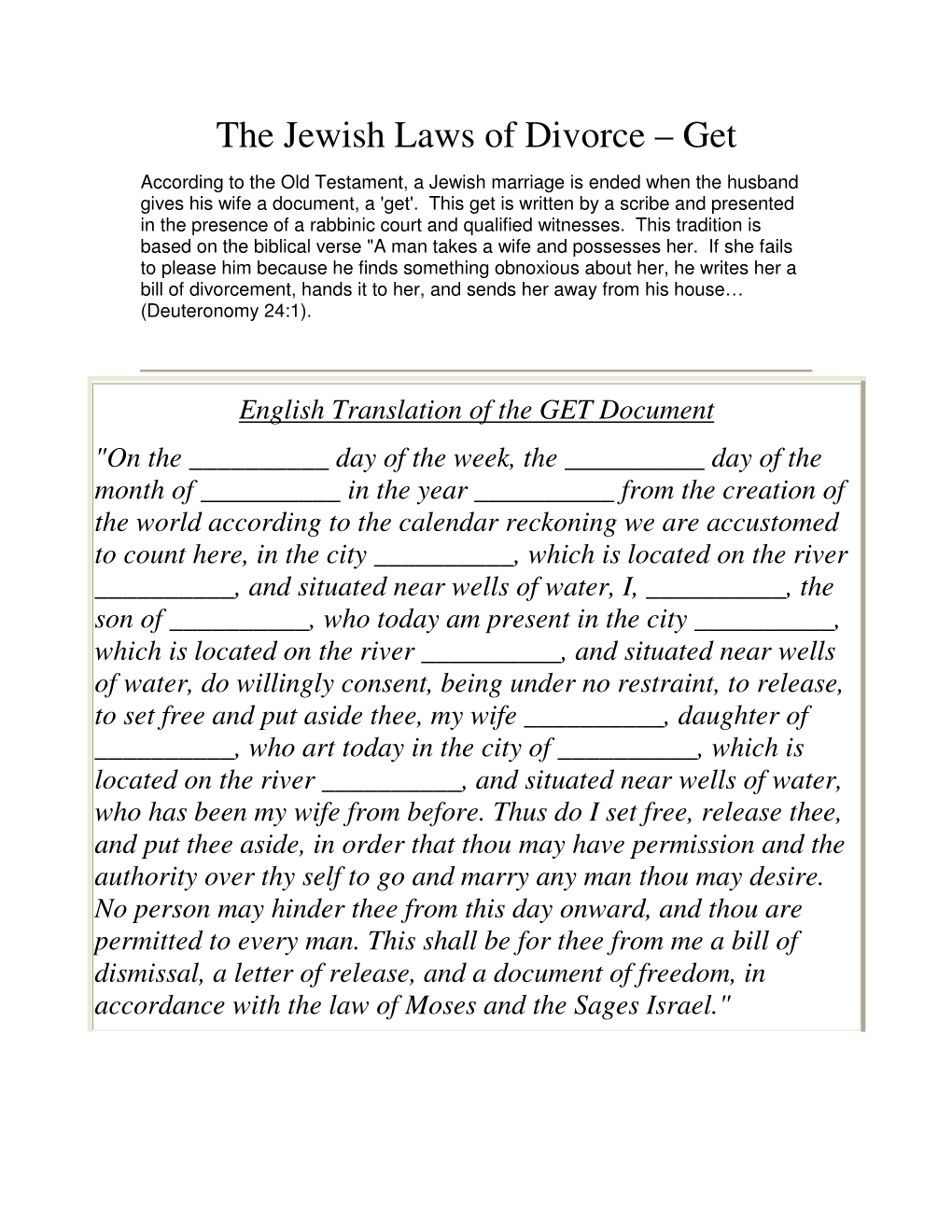 The Jewish Laws of Divorce – Get