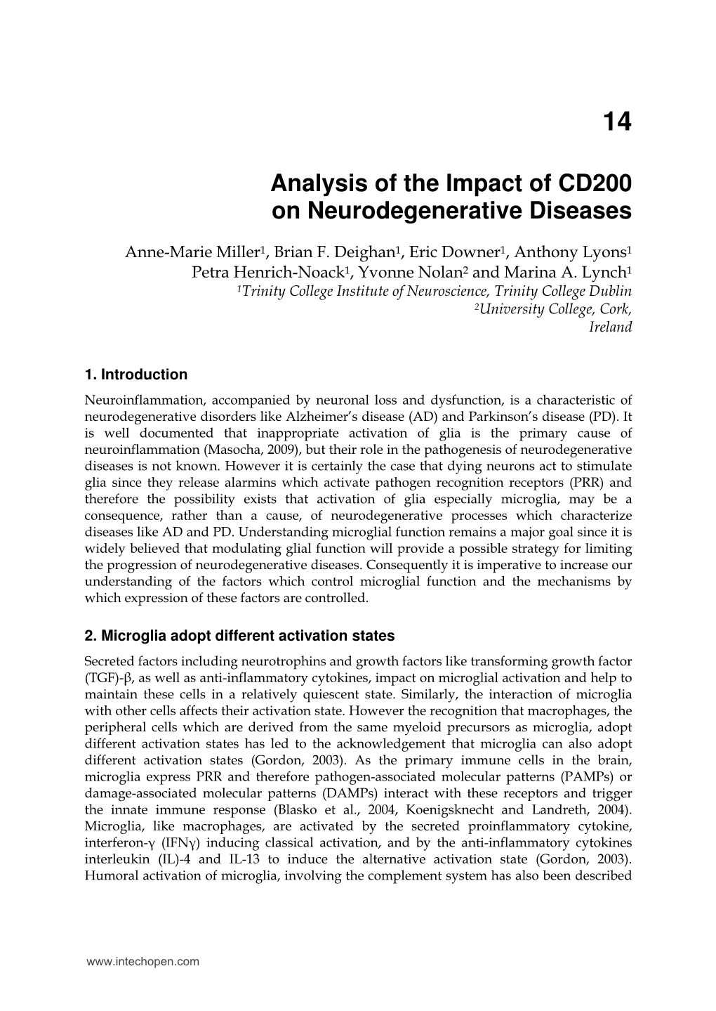 Analysis of the Impact of CD200 on Neurodegenerative Diseases
