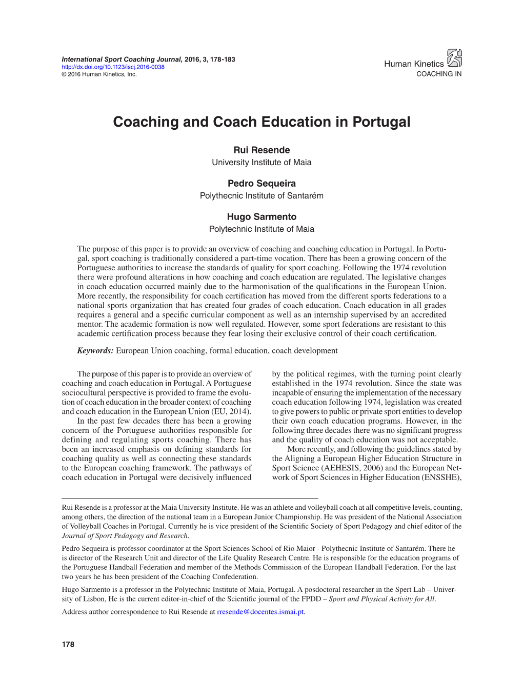 Coaching and Coach Education in Portugal
