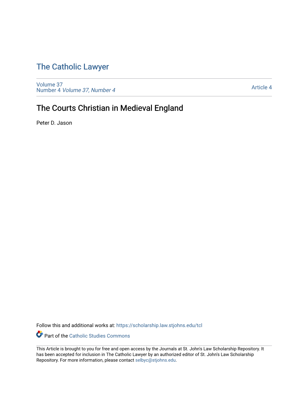 The Courts Christian in Medieval England