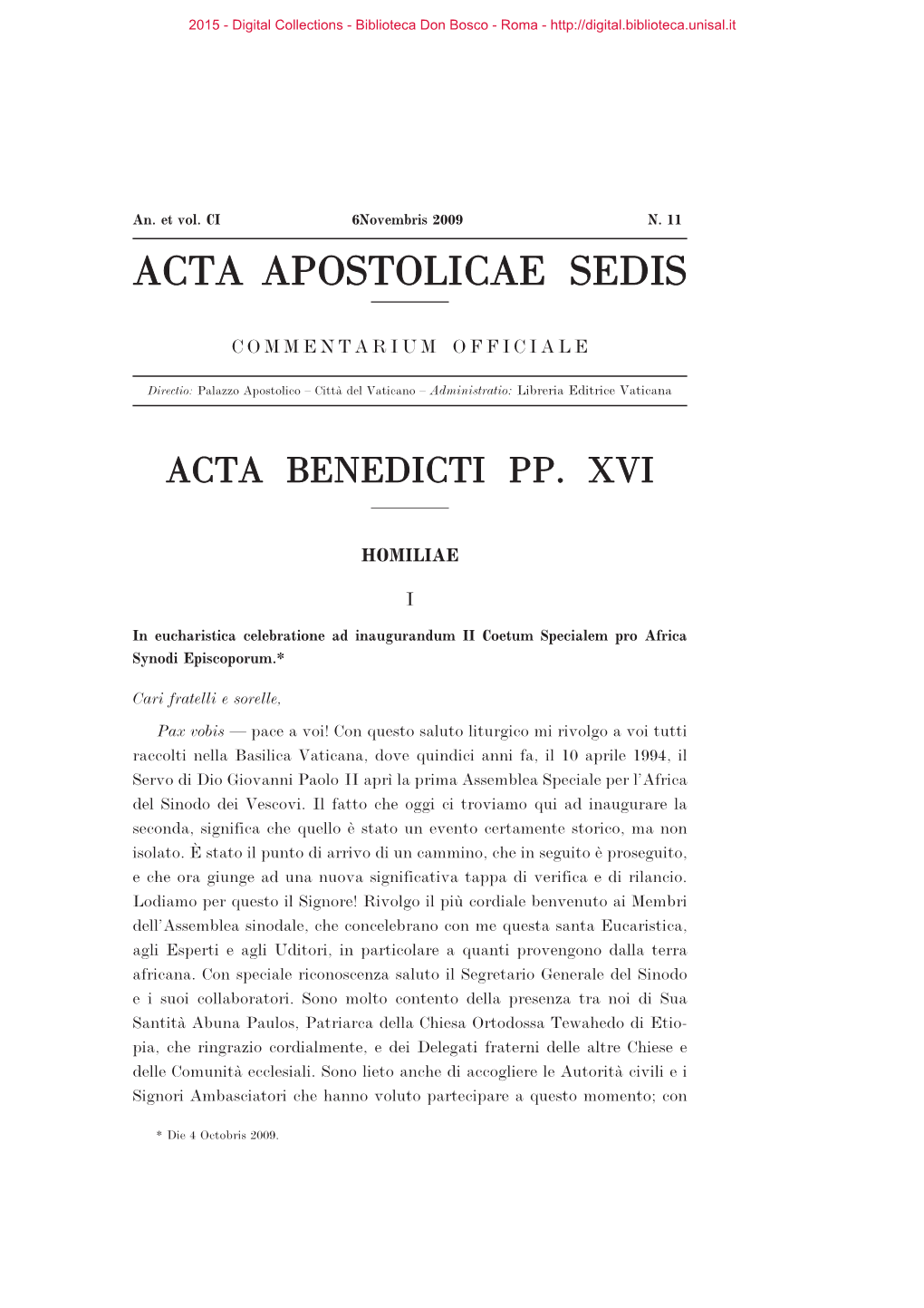 Acta Apostolicae Sedis. Commentarium Officiale