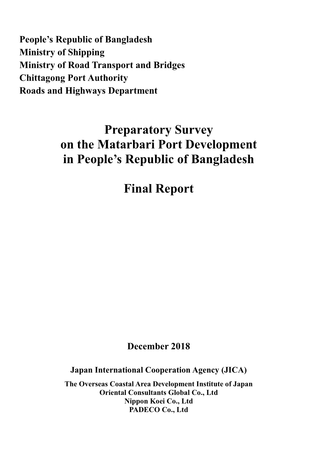 Preparatory Survey on the Matarbari Port Development in People's Republic of Bangladesh Final Report