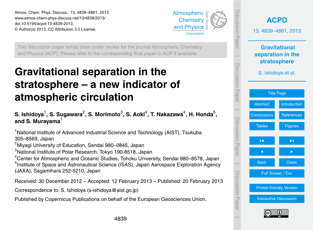 Gravitational Separation in the Stratosphere