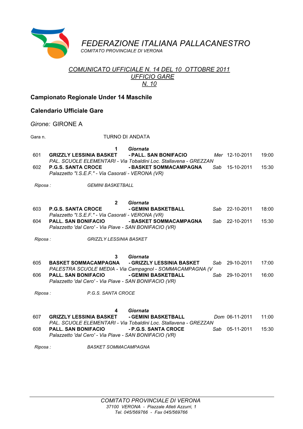 Federazione Italiana Pallacanestro Comitato Provinciale Di Verona