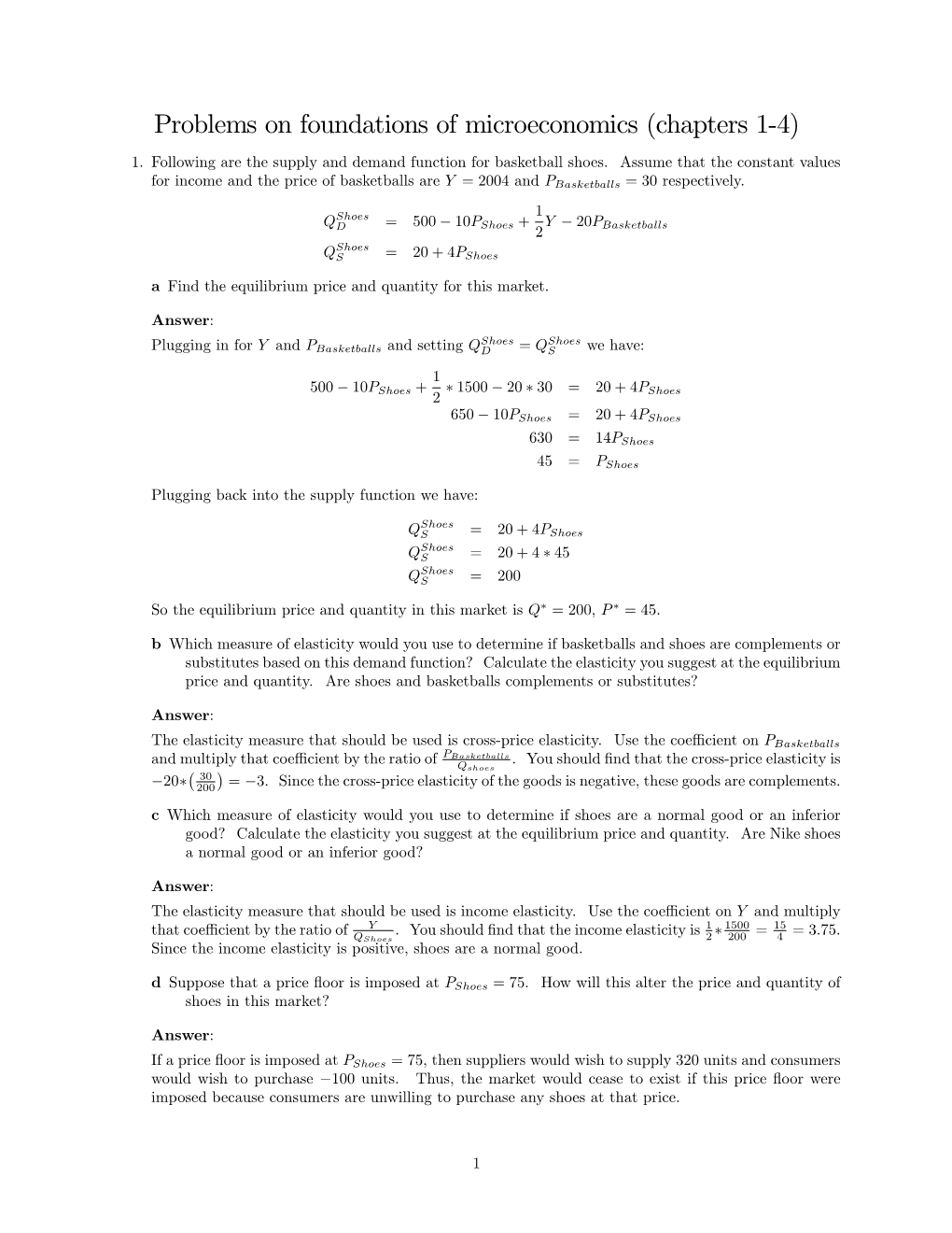 Problems on Foundations of Microeconomics (Chapters 1-4)