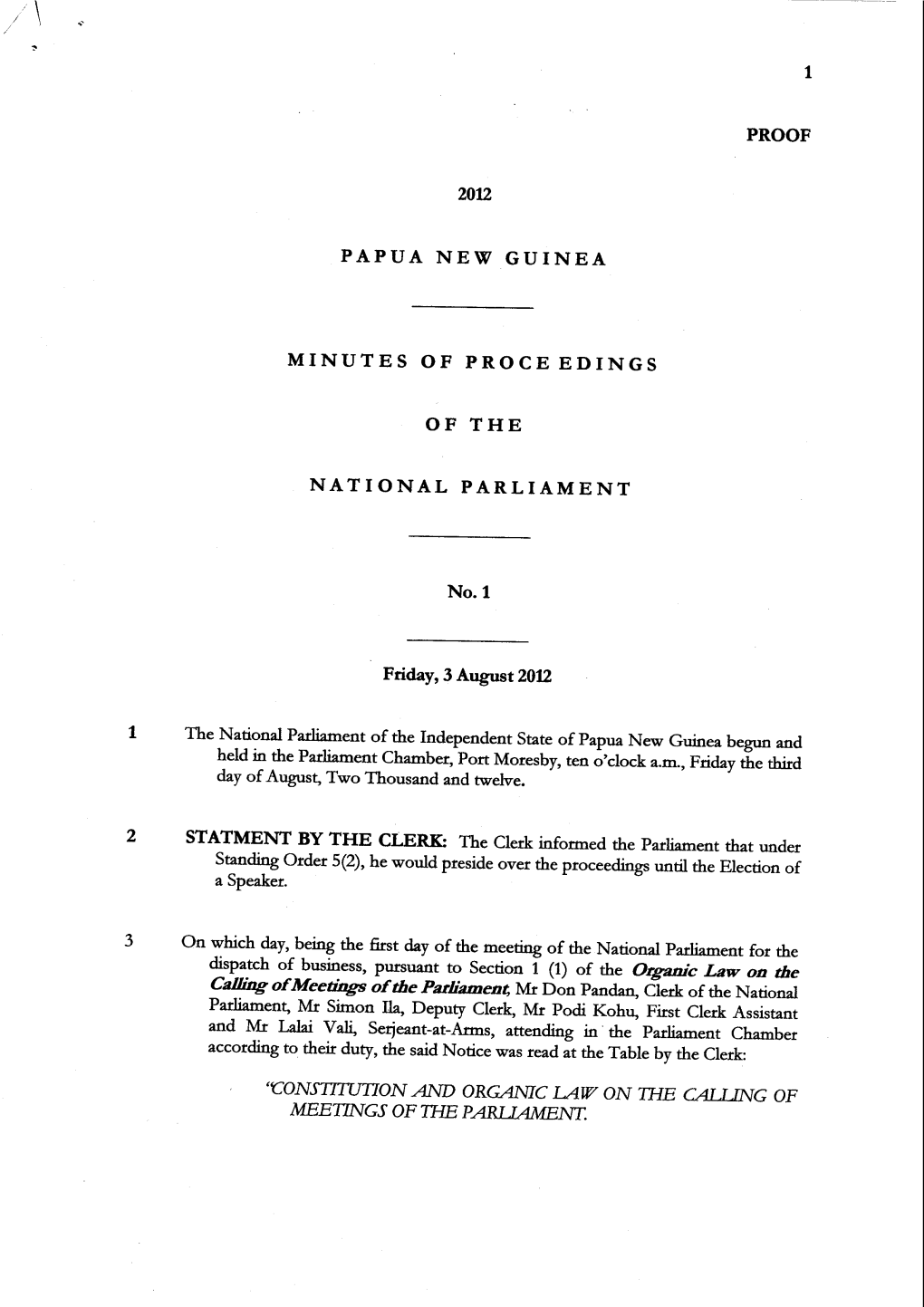 PAPUA NEW GUINEA MINUTES of PROCEEDINGS No.L Friday, 3