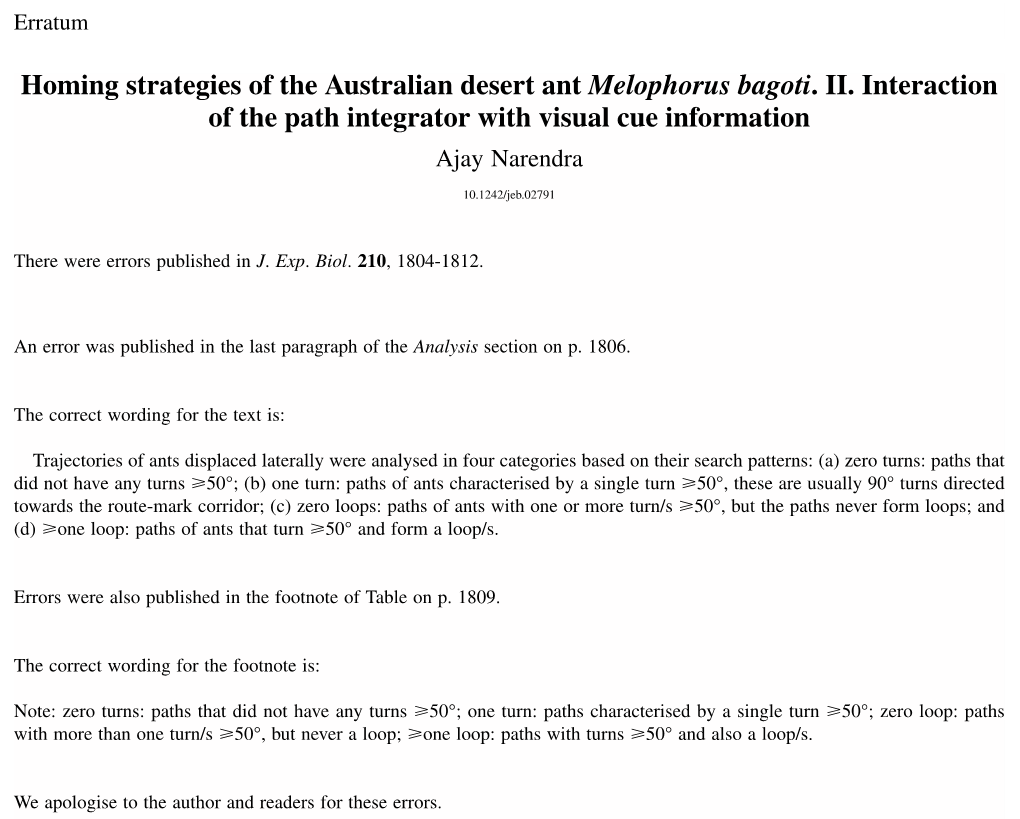 Homing Strategies of the Australian Desert Ant Melophorus Bagoti