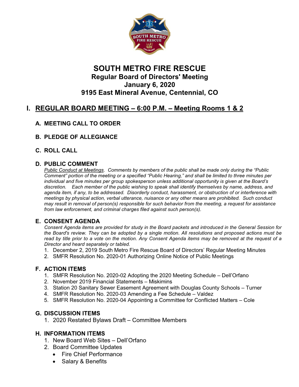 South Metro Fire Rescue Board Agenda